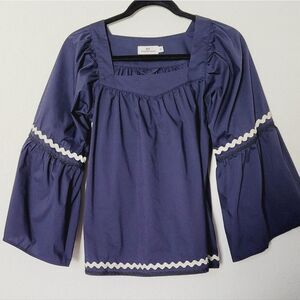 Vineyard Vines Navy Blouse with White  Trim Sz XS